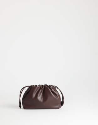 Topshop Celia Medium Ruched Clutch Bag In Chocolate-brown