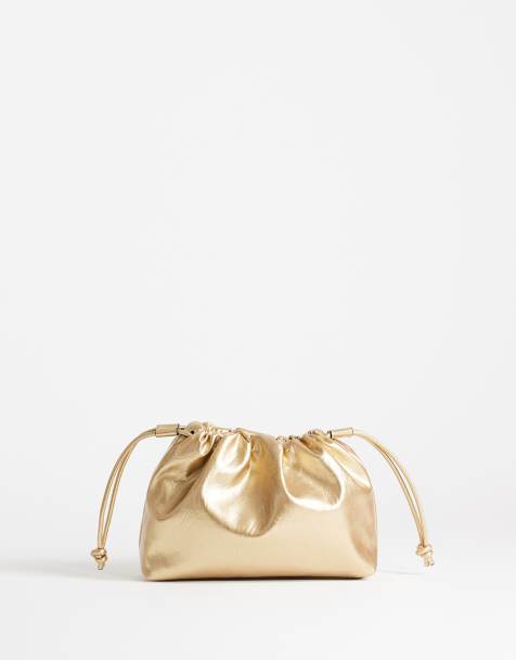Topshop Celia medium ruched clutch bag in gold - view 1