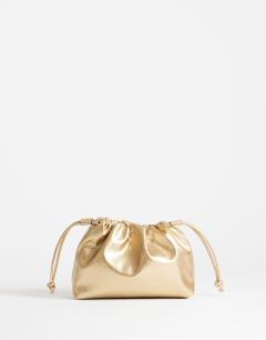 Celia medium ruched clutch bag in gold