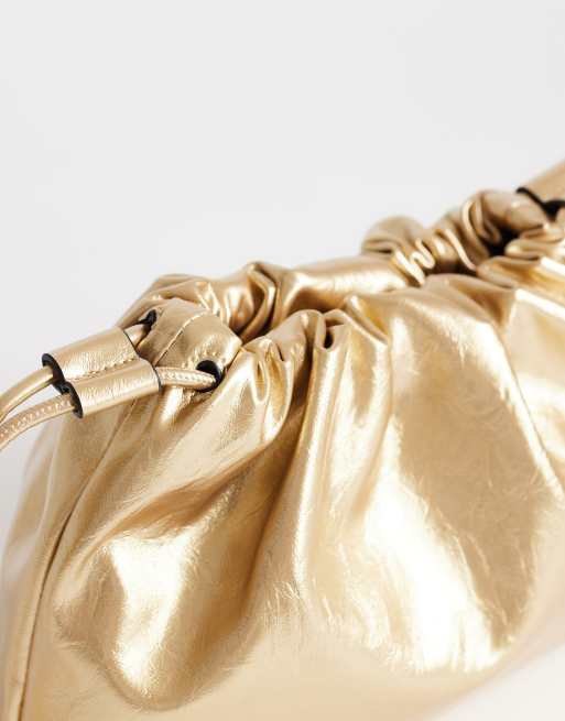Topshop Celia medium ruched clutch bag in gold, 2 of 4