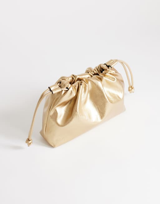 Topshop Celia medium ruched clutch bag in gold, 3 of 4