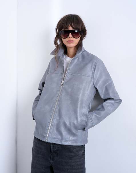 Topshop - CF - Jack met leerlook en rits in grijs met wassing - view 1