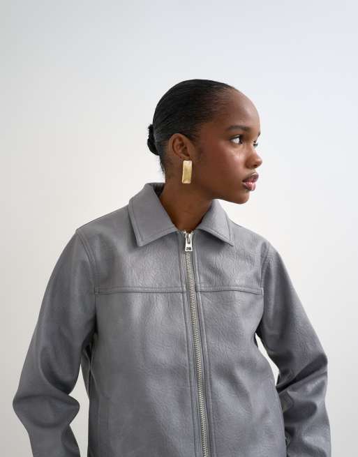 Topshop - CF - Jack met leerlook en rits in grijs met wassing, 2 van 4