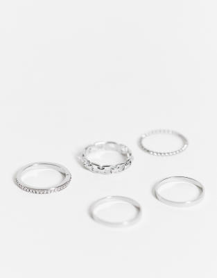 Topshop chain and bobble rings 5 x multipack in silver - ASOS Price Checker