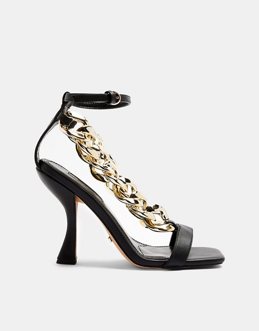 Topshop chain detail heeled sandals in black