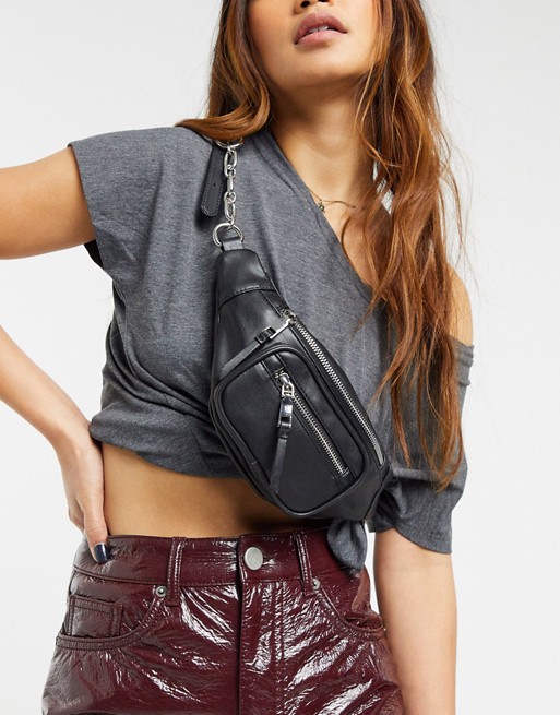 Topshop chain strap bumbag in black
