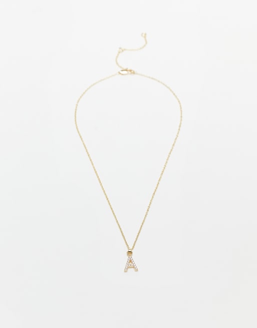 Topshop - Chaîne de qualité supérieure avec breloque initiale A en strass, 3 de 4