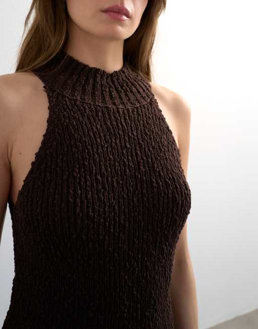 Topshop - Chaleco marrón chocolate con cuello alzado de punto texturizado, 2 de 4