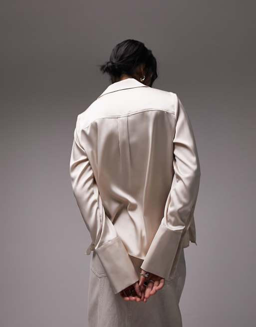 Topshop – Champagnefärgad smal skjorta i satin, 2 av 4