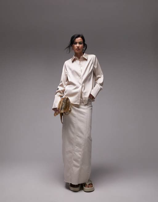 Topshop – Champagnefärgad smal skjorta i satin, 3 av 4