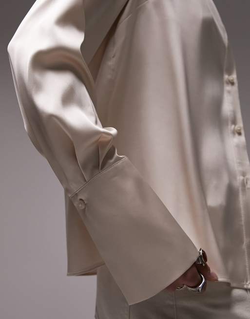 Topshop – Champagnefärgad smal skjorta i satin, 4 av 4