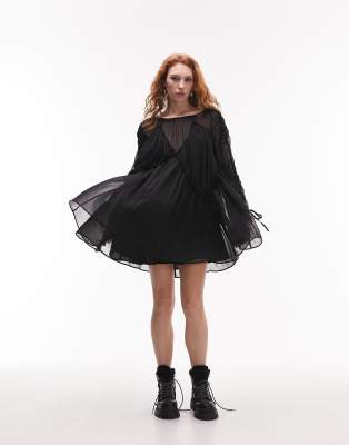 Topshop Channeled Chuck On Seamed Mini Dress In Black