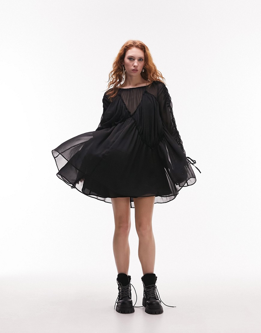 Topshop channeled chuck on seamed mini dress in black
