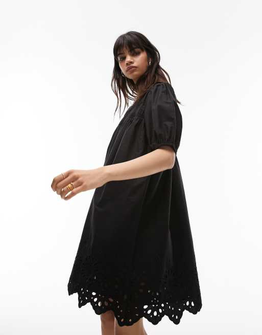 Topshop black broderie store dress