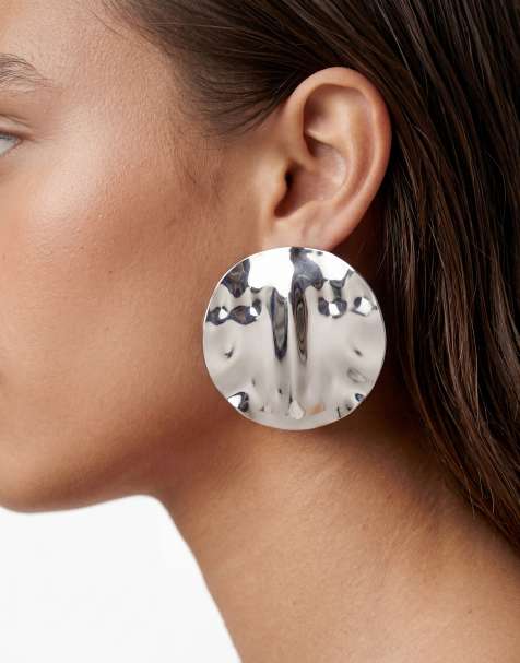 Topshop - Chantal - Grandes boucles d'oreilles disques tendance - Argenté - view 1