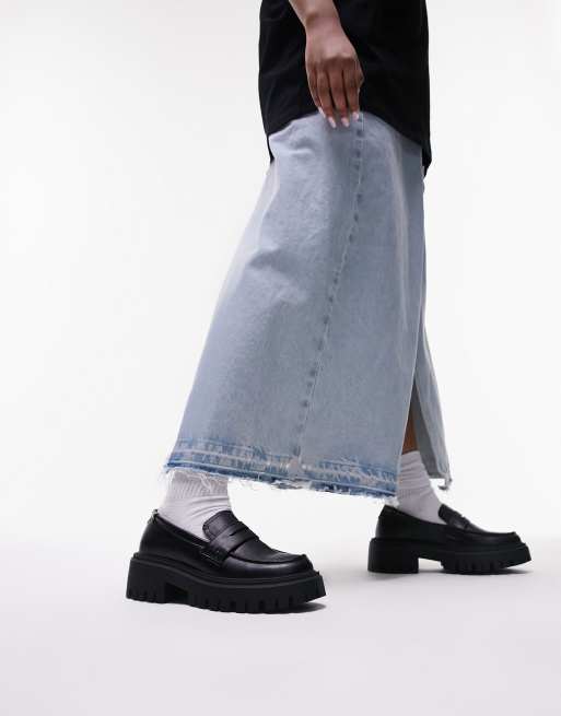 Topshop – Chapman – Czarne loafersy na masywnej podeszwie