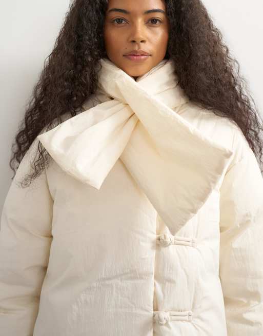 Topshop chaqueta acolchada con bufanda extraíble en crudo, 3 de 4