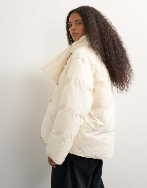 Topshop chaqueta acolchada con bufanda extraíble en crudo, 4 de 4