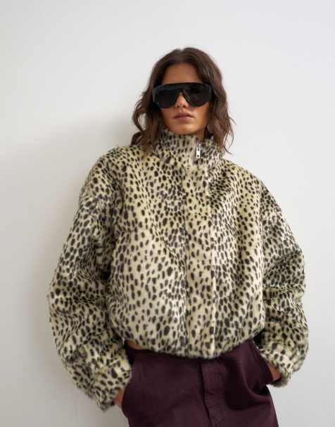 Topshop chaqueta bomber de piel sintética con cuello alzado y estampado de lunares - view 1