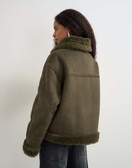 Topshop - chaqueta caqui con detalle de cuello de borreguito, 4 de 4