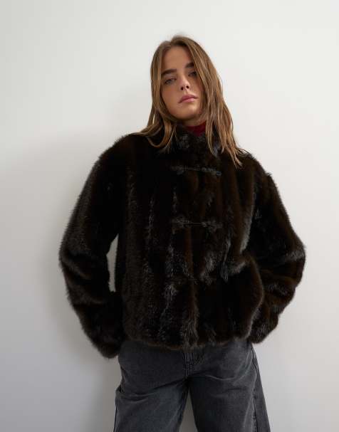 Topshop chaqueta corta de piel sintética con cierre anudado en marrón oscuro - view 1