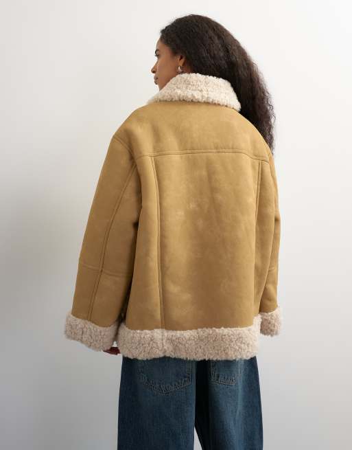 Topshop chaqueta de borreguito sintético en camel, 3 de 4