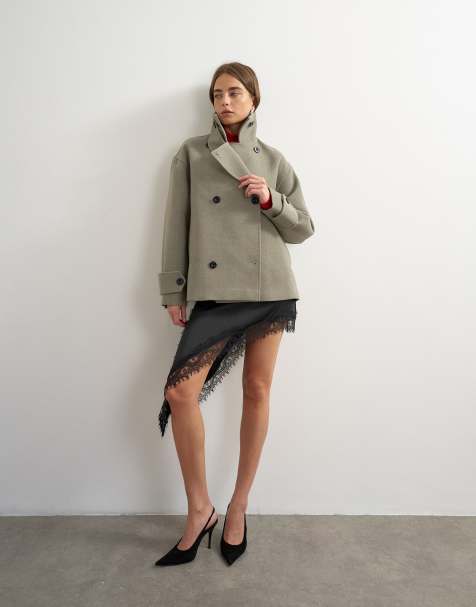 Topshop chaqueta de lana con cuello alzado en gris - view 1