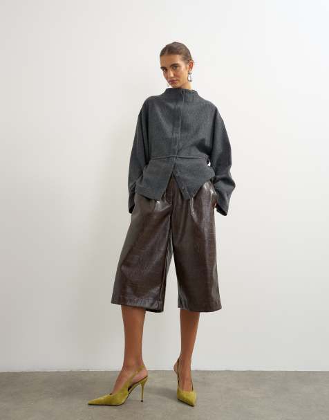Topshop chaqueta ultrasuave con cierre de botones y detalle de lazada en gris antracita - view 1