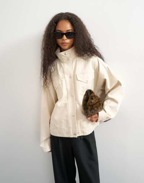 Topshop - chaqueta vaquera con cuello alzado en beige - view 1