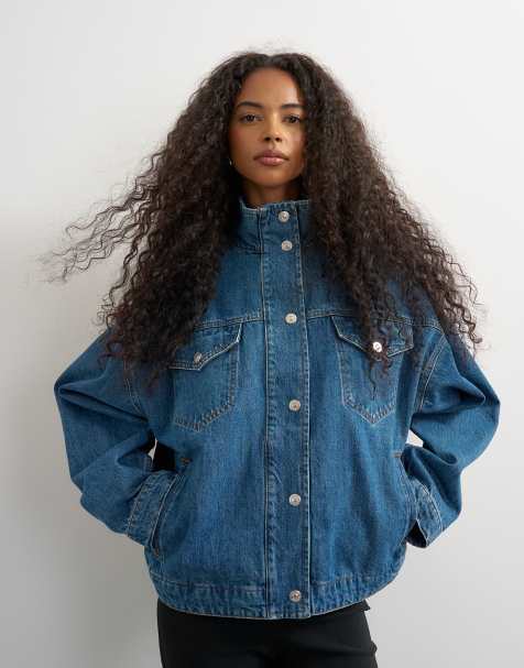 Topshop - chaqueta vaquera con cuello alzado en tono verdoso - view 1