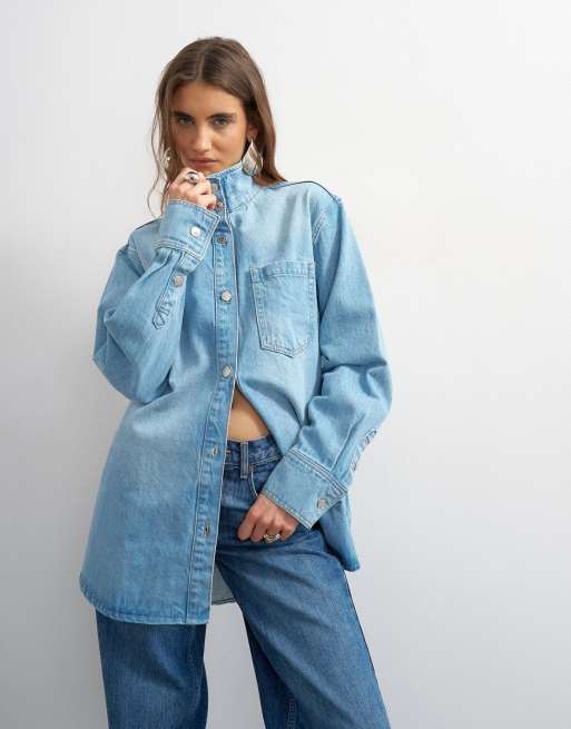 Topshop - Chaqueta vaquera descolorida con cuello alzado, 1 de 4