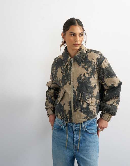 Topshop - Chaqueta verde estampada de algodón, 2 de 4