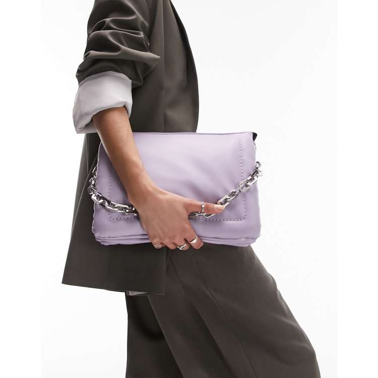 Topshop Charley oversized chain clutch bag in lilac ASOS