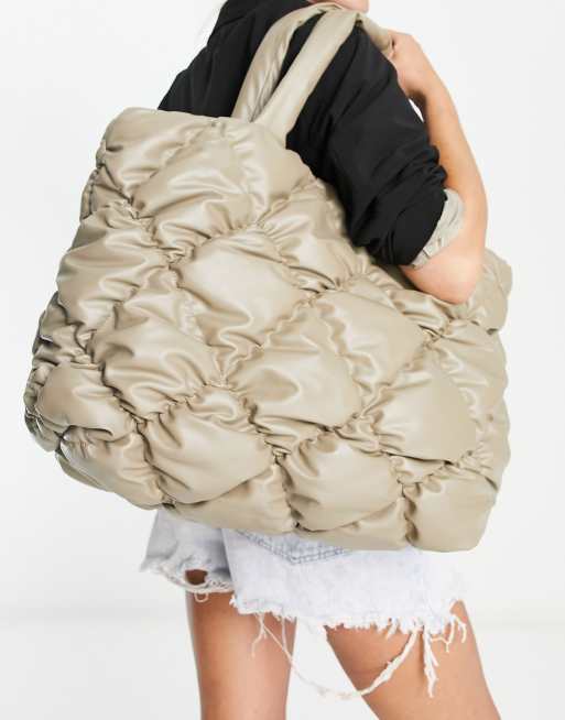 Topshop – Charli – Marszczona torebka typu tote w kolorze khaki