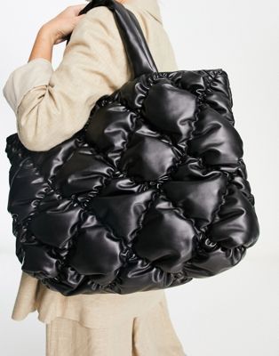 Topshop charli ruched tote in black