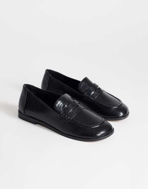 Topshop – Charlie – Flache Loafer in schwarzer Eidechsenleder-Optik, 2 von 4