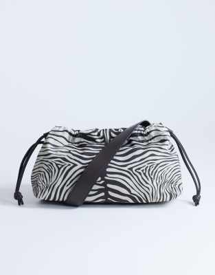 Topshop Women's Zebra Charlie Medium Nylon Cross Body Bag In -Black