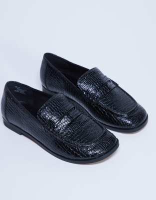 Topshop - Charlie - Mocassins plats effet lézard - Noir