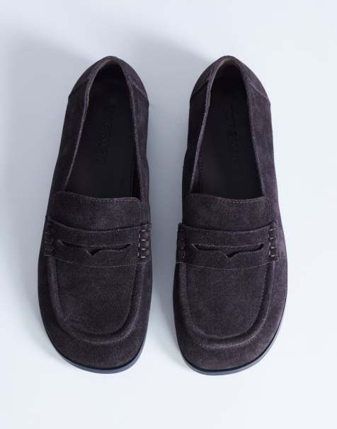 Topshop - Charlie - Platte loafers van echt leer in chocoladebruin suède - view 1