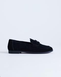 Charlie real leather flat loafer in black suede