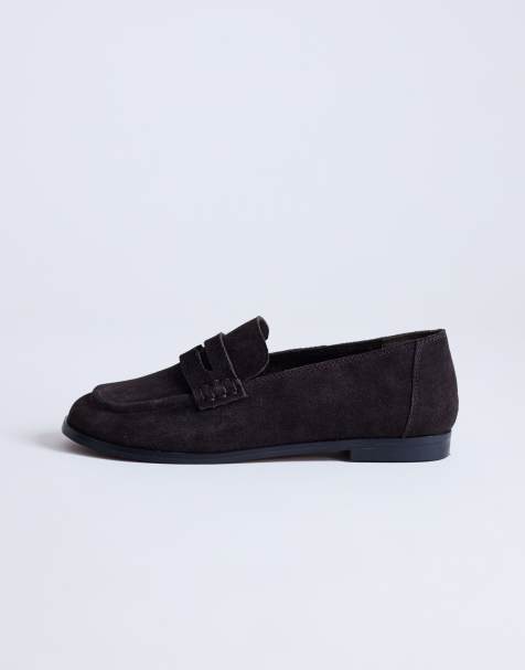 Topshop Charlie real leather flat loafer in chocolate suede - view 1