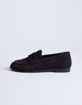 Topshop Charlie real leather flat loafer in chocolate suede