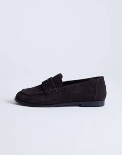 Charlie real leather flat loafer in chocolate suede