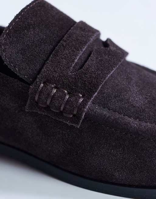 Topshop Charlie real leather flat loafers in chocolate suede, 2 of 4