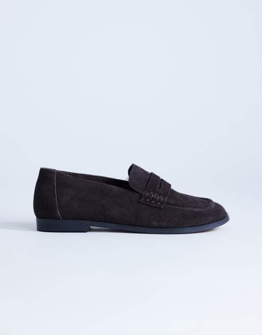 Topshop Charlie real leather flat loafers in chocolate suede, 3 of 4