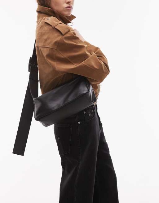 Topshop - Charlie - Sort crossbody-taske i læder