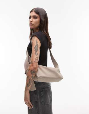 Topshop - Charlie - Umhängetasche aus Leder in Kamelbeige-Neutral