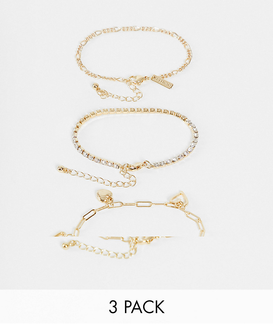 Topshop charm and chain 3 x multipack bracelets in gold