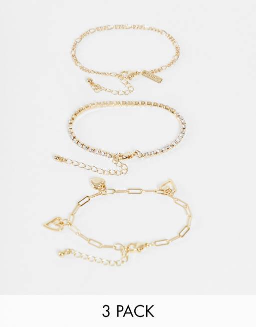 Topshop charm and chain 3 x multipack bracelets in gold