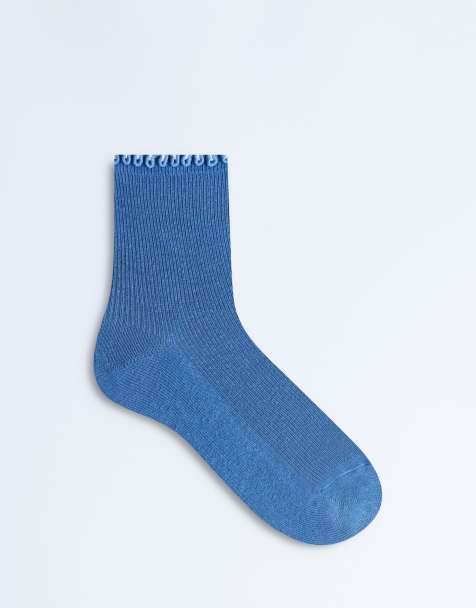 Topshop - Chaussettes côtelées à volants - Bleu - view 1
